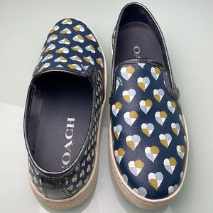 Coach Women's Slip-On Shoes - Navy and Gold Heart Pattern